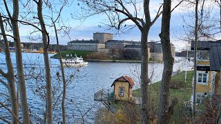 Swedish small town walk: Vaxholm in November. Relaxing walk in idyllic Stockholm archipelago town