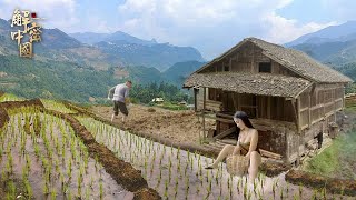 The whole mountain was dug into the field by the man! Woman helps him!