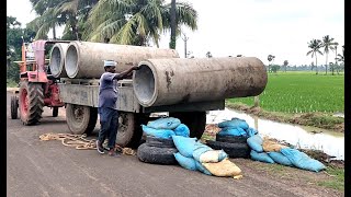 RCC Pipe Unloading Tricks and Techniques | Easy ways Cement Pipes Unloading | AGRICULTURE