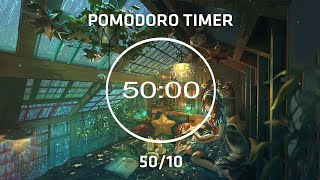 50 Minute Timer Studying With The Rain On The Roof- Lofi - Pomodoro Timer - 2 x 50 min