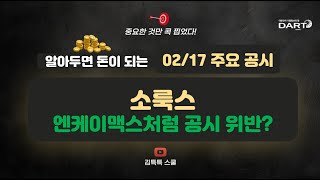 알아두면 돈이 되는 02/17 주요 공시(소룩스 : 엔케이맥스처럼 공시 위반?)