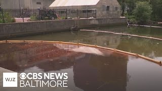 What is the environmental impact of fuel spilling into Baltimore's harbor?