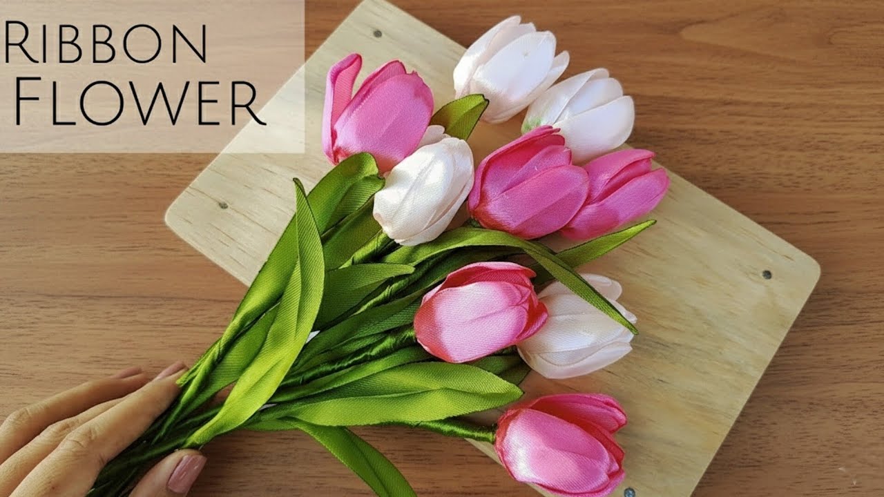 Diy Satin Ribbon Flowers How To Make Tulips With Satin Ribbon Easily