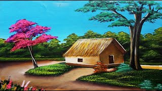 Beautiful Village scenery nature painting / drawing of nature / nature drawing