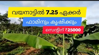 7.25 Acre Agricultural Farm Land For Sale Wayanad | Vellamunda (സെന്റിന് 25000