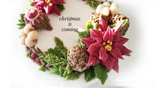 앙금플라워 크리스마스케이크 만들기 How to make Christmas wreath cake  / bean paste flower piping techniques