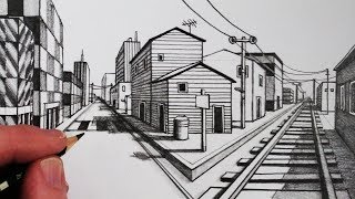 How to Draw Road and Railway in  1-Point Perspective: Narrated Step by Step