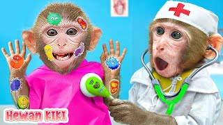 Monkey Hewan pretends to be a doctor to help monkeys examine patients | Hewan KIKI Channel