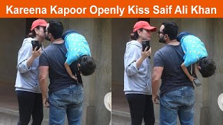 Kareena And Saif Openly Kissing Each other outside their House after Returning from Taimur's School