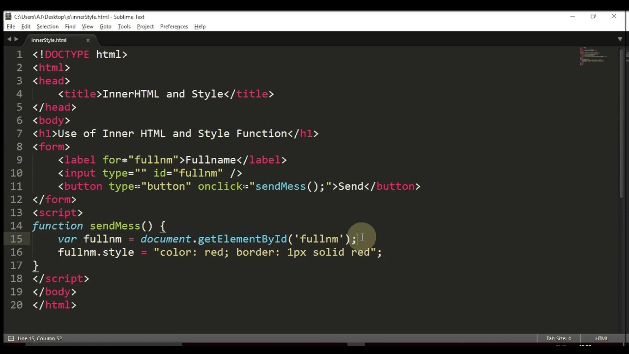 InnerHTML Style Function JS Topic 4.1 - YouTube