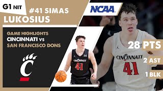 Simas Lukosius Cincinnati Bearcats vs San Francisco NCAA basketball NIT Tournament highlights | G1