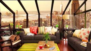 New York Rooftop Coffee Shop Ambience - Positive Morning Jazz Music for Wake up in New York