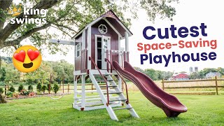 The Cutest Space Saving Playhouse Swing Set!! | The Lodge | King Swings