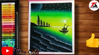 Very nice scenery drawing for beginners/drawing with oil pastels colour/step by step 👍👍👍