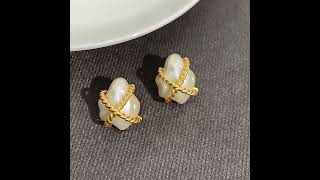 CELI twist braided baroque pearl stud earrings