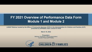 FY 2021 Overview of Performance Data Form: Module 1 and 2