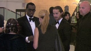 Shia Labeouf and Puff Daddy bump into each other in the Marriot Hotel hall in Cannes
