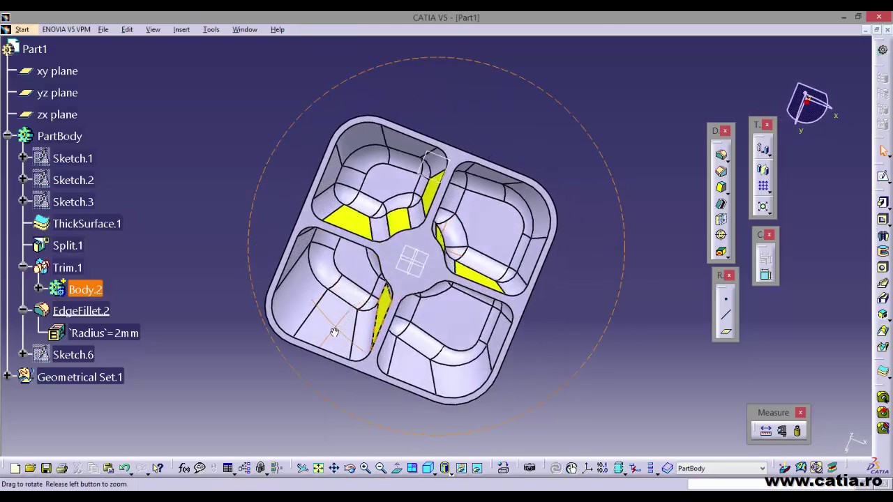 CATIA Surface Design Of A Keyboard Button - YouTube