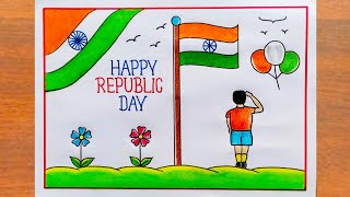 26 January drawing easy / Republic Day poster drawing easy steps / Happy Republic Day drawing