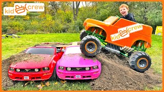 Crushing Power Wheels with ride on kids Monster Truck Educational how monster trucks work | Kid Crew