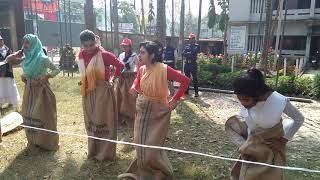 Women's college girls sack race.মহিলা কলেজের মেয়েদের বস্তা দৌড়।