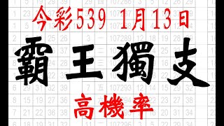 【539財神爺】1月13日 上期中05 12 19 34 今彩539 霸王獨支