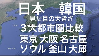 日本と韓国の３大都市圏見た目の比較 Japan and Korea metropolitan comparison 한국과 일본의 3대도시권 비교 Google Earth