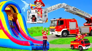 The Kids Play with Slides and Fire Trucks