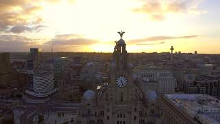 Dramatic Aerial View of Liverpool Pier Head and Waterfront