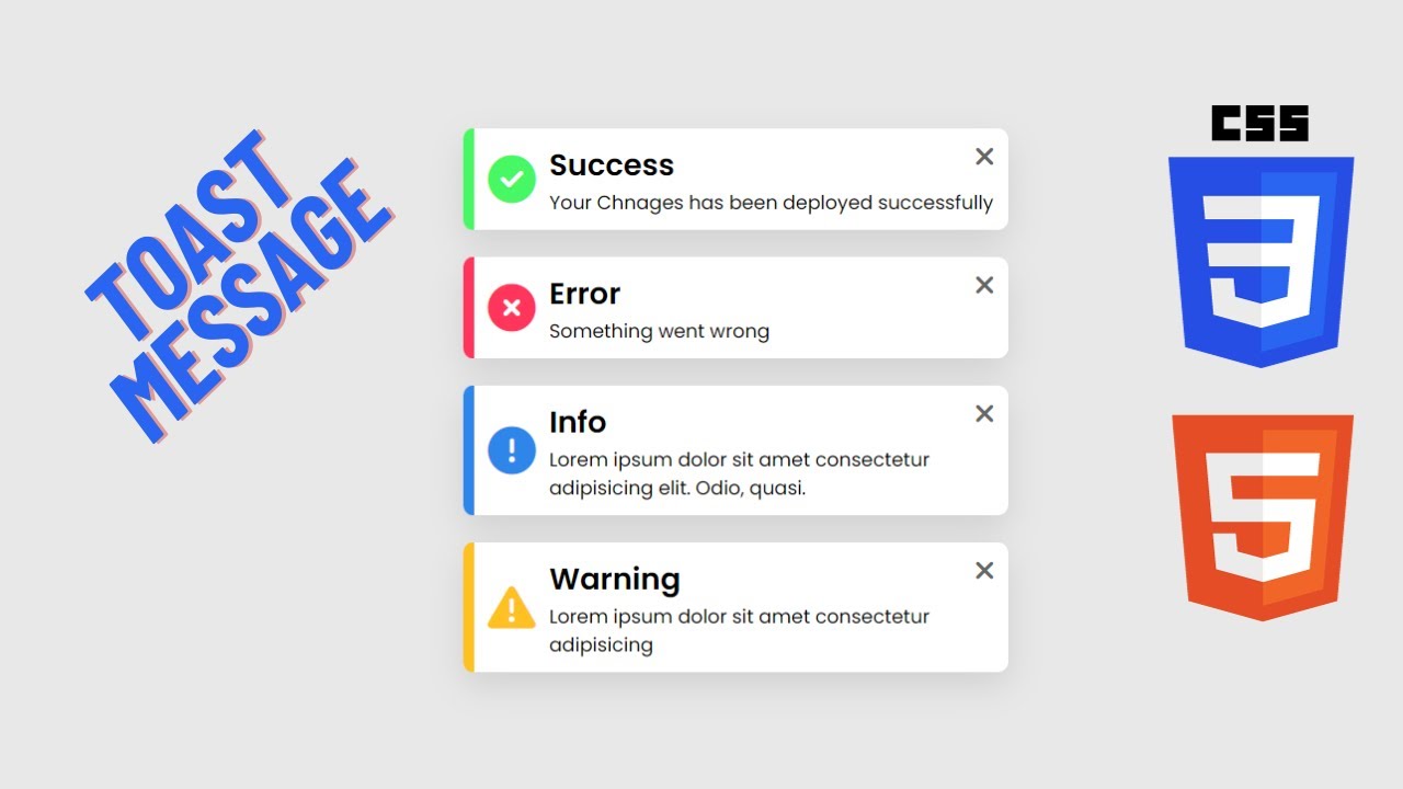 How To Create Toast Message Notification UI Using Html And CSS. - YouTube