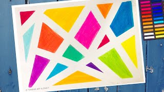 Cubism art lesson for kids | Soft pastel drawing | Tape resist abstract art | ASMR painting