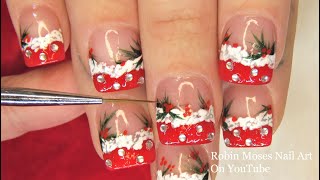 Cute DIY Christmas Nail Art - Short Red Tip Xmas Nails