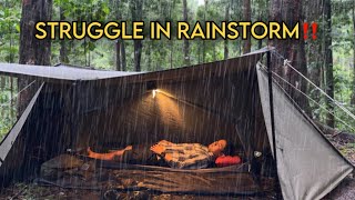 STRUGGLE IN RAINSTORM‼️ SOLO CAMPING IN HEAVY RAIN AND FLOOD AROUND THE TENT