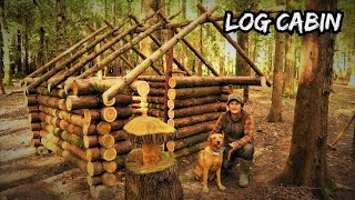 Building an Off Grid Log Cabin in a Woodland - Bushcraft Survival Project Wilderness Shelter ep2.