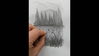 Dibujar paisaje en un minuto. Ejercicio con un lápiz 8B
