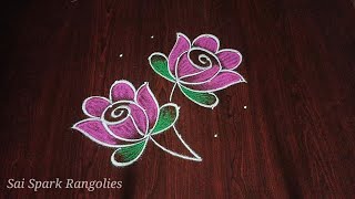 small rose flower rangoli (5*3*3) | simple pulli kolam | easy rangoli @saisparkrangolies