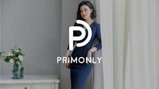 ชุดเดรสทำงานผู้หญิงปกป้านสีกรมท่าแต่งกระดุมสี่เม็ด - PRIMONLY