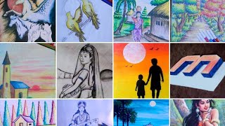 ৩০ খন বিভিন্ন ৰং আৰু ৰেখাৰ  চিত্ৰ | How to draw  pictures by oil or watercolor, pencil ,pen | BIHU