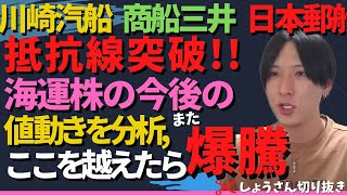 【海運株爆騰ラインはここ/日本郵船/川崎汽船/商船三井/バルチック海運指数と注目すべきライン】しょうさんテクニカル分析切り抜き