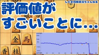 棒銀vs雁木の評価値がすごいことになっていた【将棋ウォーズ実況】