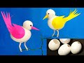 Sparrows out of egg shell craft - Egg shell craft ideas | Birds with egg shell | bird craft making