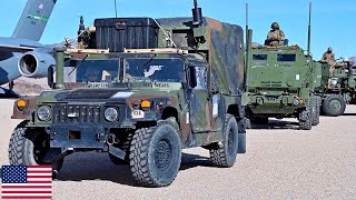 US Armed Forces: M142 HIMARS and C-17 Globemaster III aircraft during military exercises in Nevada.