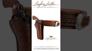 Custom leather colt python holster cartridge belt featuring the San Carlos design. Longhorn Leather