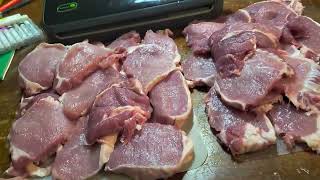 Slicing up a loin for pork chops!