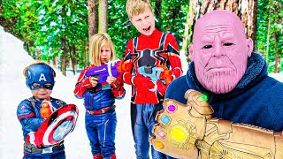 Nerf Battle: Thanos Returns - Hero Kidz Avengers Pretend Play For Kids