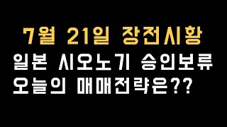 7월21일 장전시황 미증시 상승세 유지 시오노기 승인 보류 오늘의 매매전략