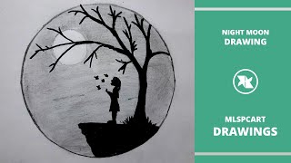 International girl child day | How to draw a girl with Butterfly in Moonlight for beginners