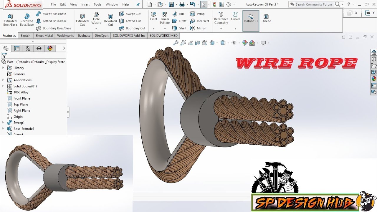 Wire Rope Solidworks Tutorial Youtube
