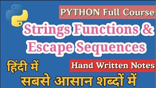 Strings Function and Escape Sequence in python in hindi | learn python programming for beginners