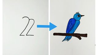 رسم سهل|| كيف تحول رقم 22 إلى رسم عصفور ؟ How to turn a number 22 into a bird?